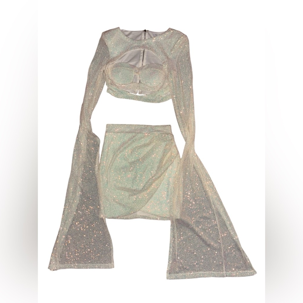 NWOT Fashion Nova Cream and Silver Embellished Set